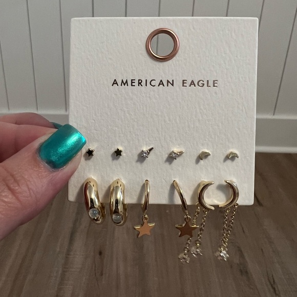 American Eagle Outfitters Jewelry - American Eagle Gold Stud And Hoop Earrings 6 Pairs NWT
